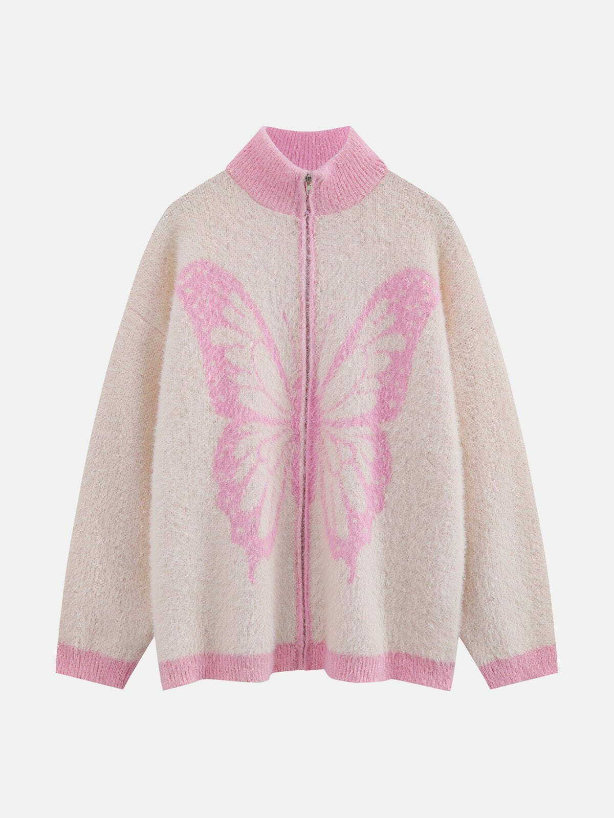 chic butterfly zip cardigan   youthful & trendy appeal 2973