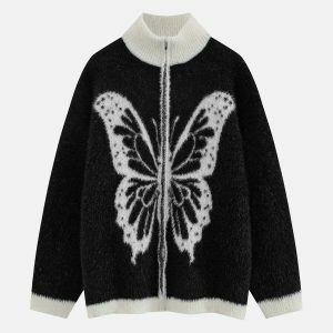 chic butterfly zip cardigan   youthful & trendy appeal 6871