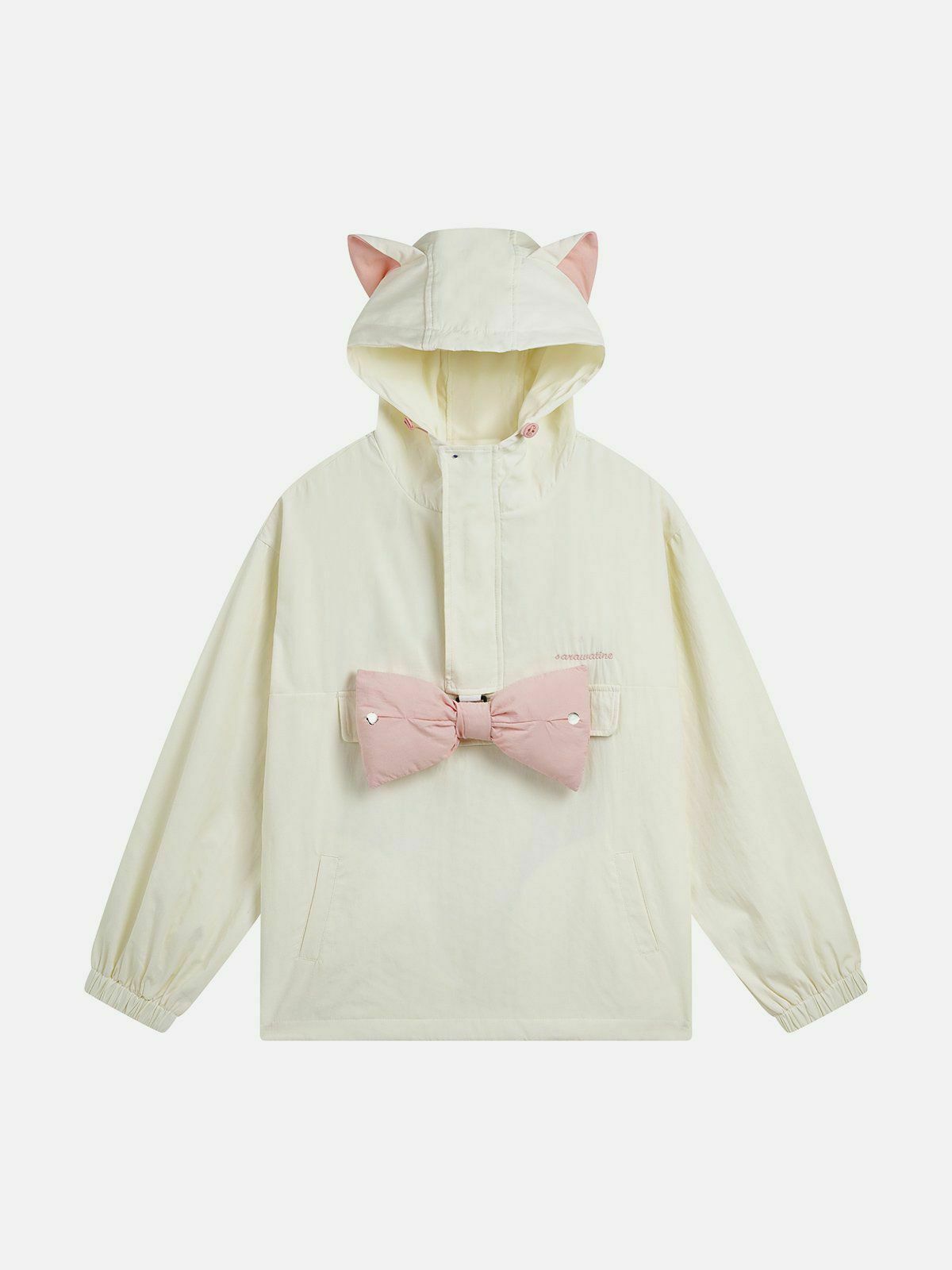chic cat ear hoodie with bow tie   youthful urban appeal 6551