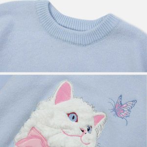 chic cat embroidery sweater youthful & trendy appeal 5371