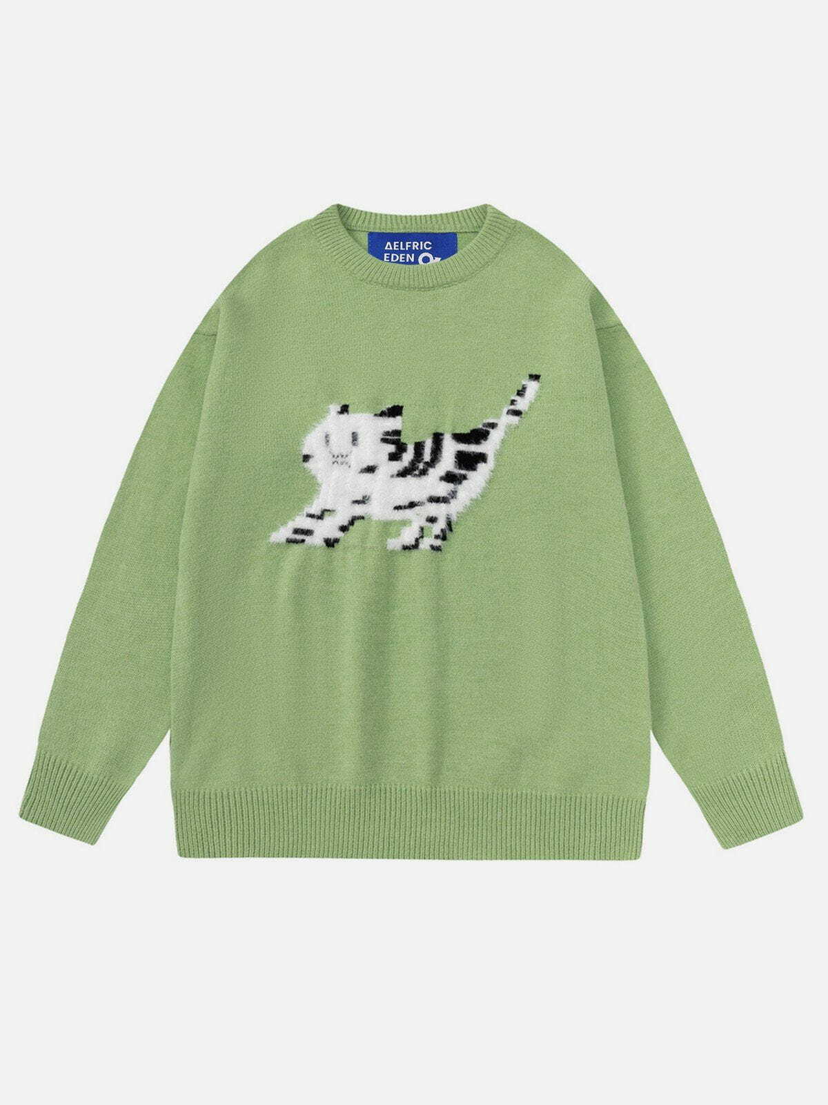 chic cat flocking sweater   youthful & trendy design 3212