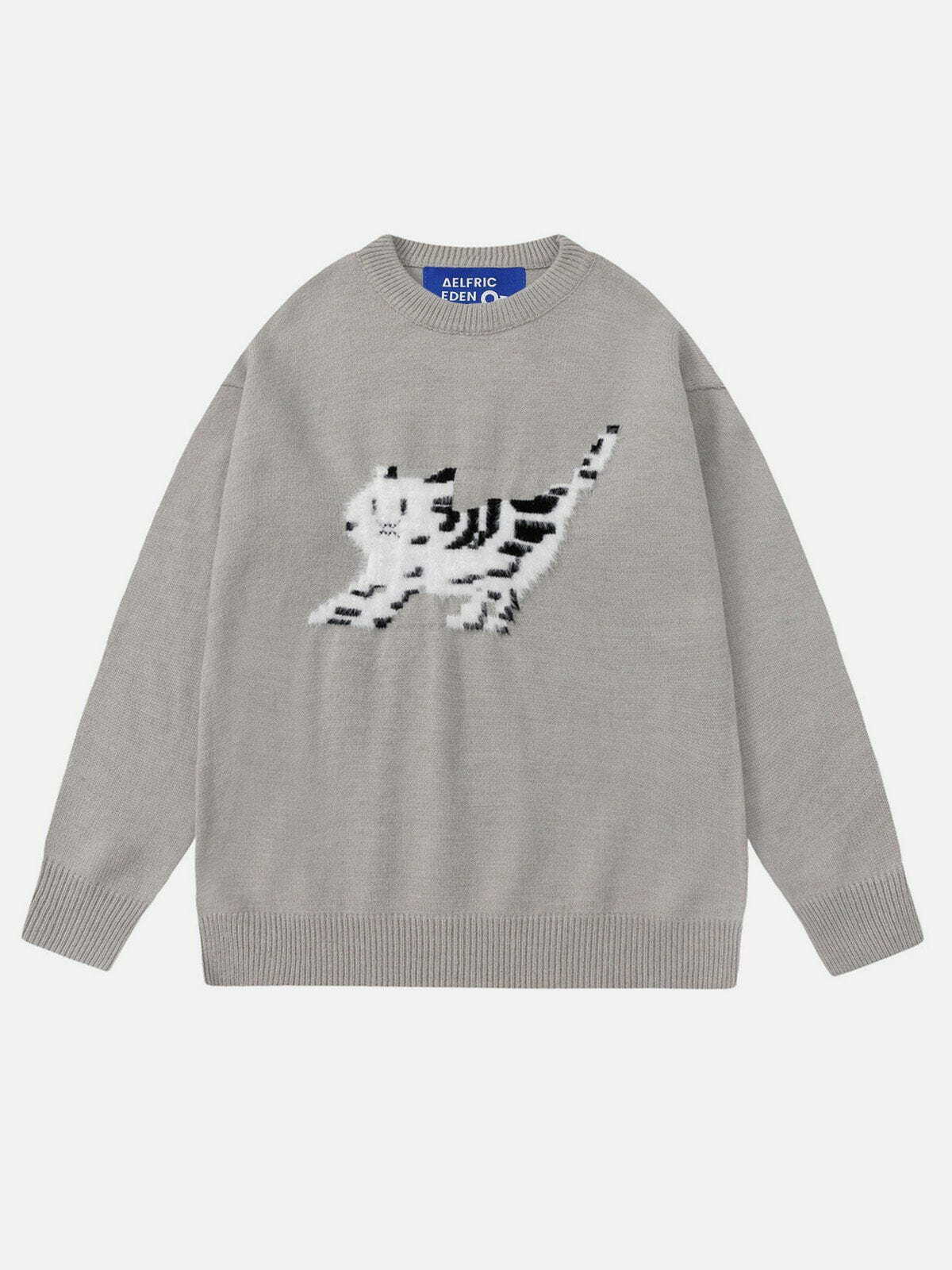 chic cat flocking sweater   youthful & trendy design 3461