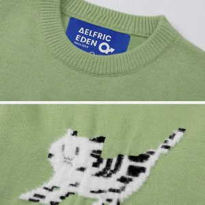 chic cat flocking sweater   youthful & trendy design 6171