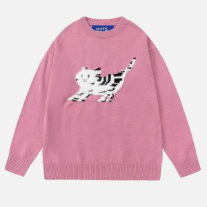 chic cat flocking sweater   youthful & trendy design 8898