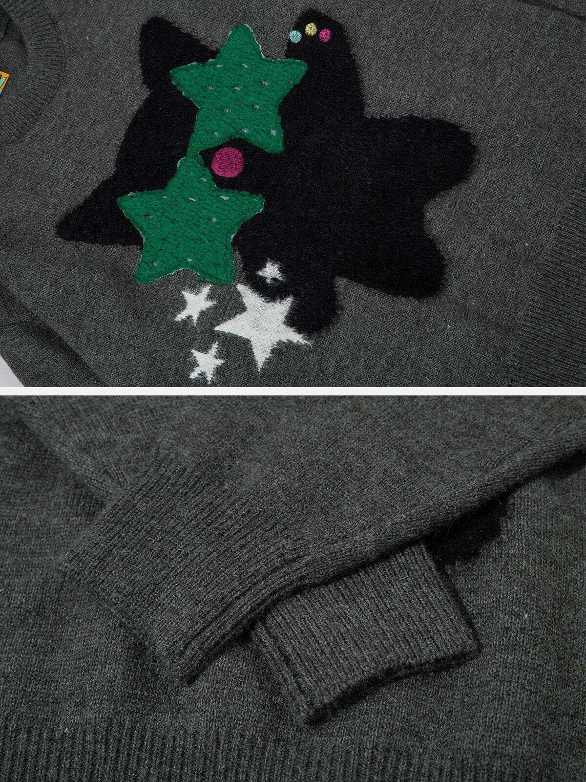 chic cat jacquard sweater   youthful & trendy design 8139