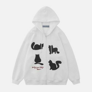chic cat silhouette hoodie   youthful urban style 1477