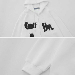 chic cat silhouette hoodie   youthful urban style 6799