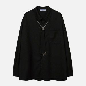 chic chain tie shirt   sleek long sleeve urban essential 1875
