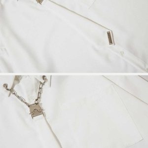 chic chain tie shirt   sleek long sleeve urban essential 6370