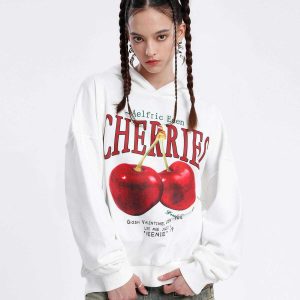 chic cherries hoodie   youthful & trendy streetwear 5963