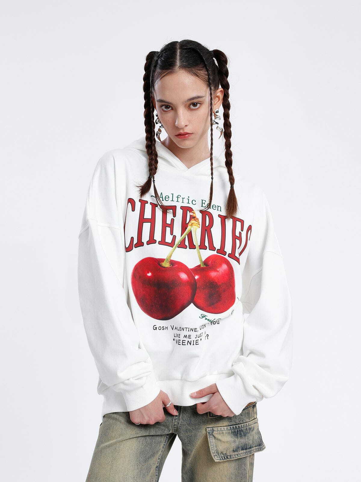 chic cherries hoodie   youthful & trendy streetwear 5963