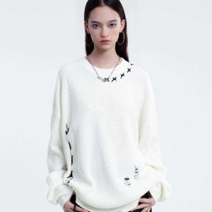 chic contrast seam sweater   youthful urban appeal 2444