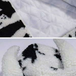 chic cow pattern sherpa coat   zip up urban comfort 2088