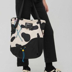 chic cow pattern tote bag   urban & youthful style 2978