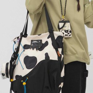 chic cow pattern tote bag   urban & youthful style 2981