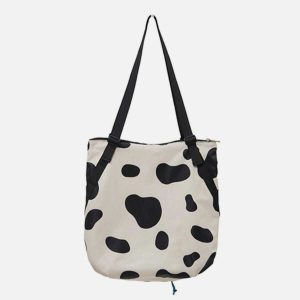 chic cow pattern tote bag   urban & youthful style 7337