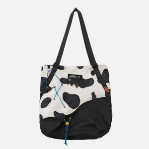 chic cow pattern tote bag   urban & youthful style 7752
