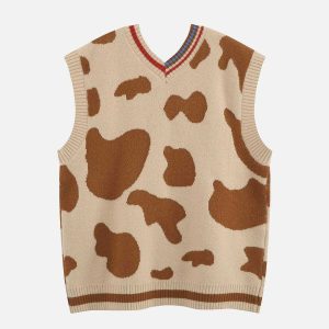 chic cow pattern vest   youthful & trendy streetwear 6018