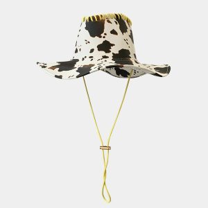 chic cow print pu hat   sleek drawstring design 6726
