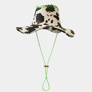 chic cow print pu hat   sleek drawstring design 6999