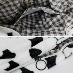 chic cow print sherpa bag   cute & trendy y2k accessory 3267