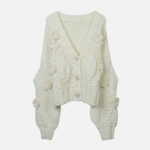 chic crochet flower cardigan with oversized sleeves 6065