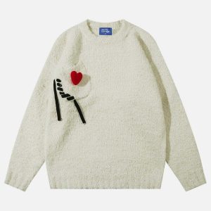chic crochet heart sweater   youthful & trendy appeal 2038