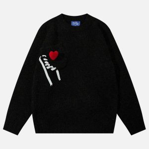 chic crochet heart sweater   youthful & trendy appeal 3183