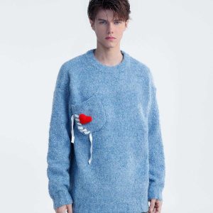 chic crochet heart sweater   youthful & trendy appeal 5725