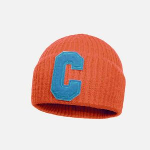chic curled 'c' beanie   warm & iconic knit design 3472
