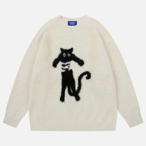 chic cute cat sweater   youthful & trendy design 5018