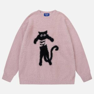 chic cute cat sweater   youthful & trendy design 7806