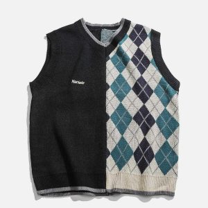 chic diamond stitch sweater vest   youthful urban appeal 2509