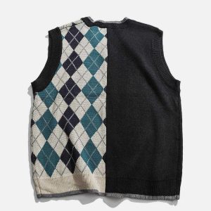 chic diamond stitch sweater vest   youthful urban appeal 6403