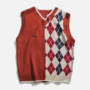 chic diamond stitch sweater vest   youthful urban appeal 6655