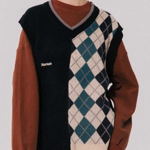 chic diamond stitch sweater vest   youthful urban appeal 7998