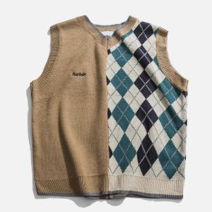 chic diamond stitch sweater vest   youthful urban appeal 8299