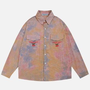 chic dip dye cherry embroidery shirt   youthful urban style 6067