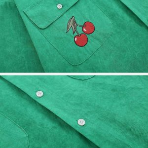 chic embroidered cherry shirt   youthful long sleeve design 5618