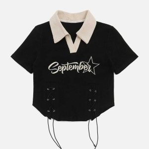 chic embroidered star tee with dynamic side drawstring 5485