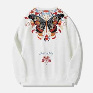 chic embroidery butterfly sweatshirt   youthful urban style 8257