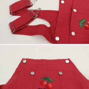 chic embroidery cherry overalls youthful streetwear appeal 1716