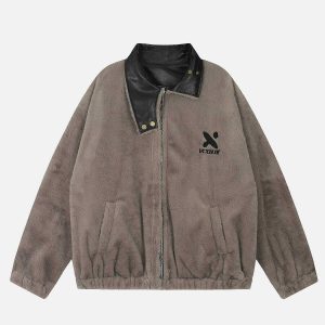 chic faux leather & fleece jacket   reversible urban style 4922