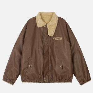 chic faux leather & fleece jacket   reversible urban style 5257