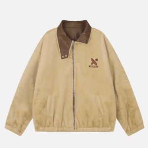 chic faux leather & fleece jacket   reversible urban style 5717