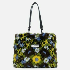 chic fleece flower shoulder bag   trendy & youthful style 7257