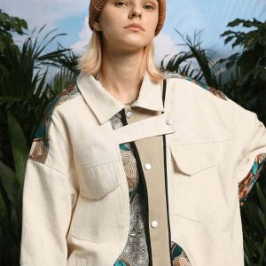 chic floral embroidered jacket in beige youthful elegance 7246
