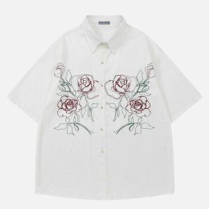 chic flower embroidered shirt   youthful & trendy appeal 8269