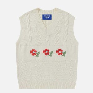 chic flower embroidered vest youthful urban appeal 4574