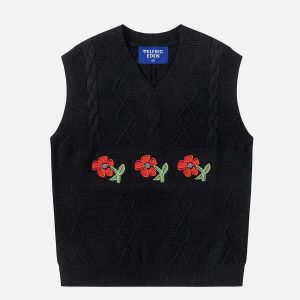 chic flower embroidered vest youthful urban appeal 5848